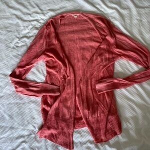 Eileen Fisher Pink Coral 100% Linen Cardigan Sweater Lightweight Knit